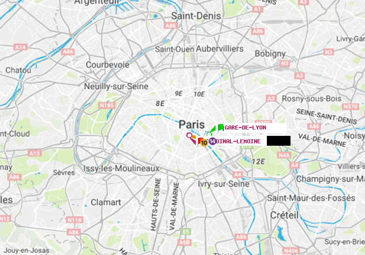 plan itinéraire ratp de Gare de Lyon à Cardinal-Lemoine