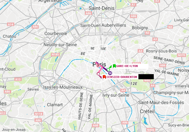 plan itinéraire ratp de Gare de Lyon à Censier-Daubenton