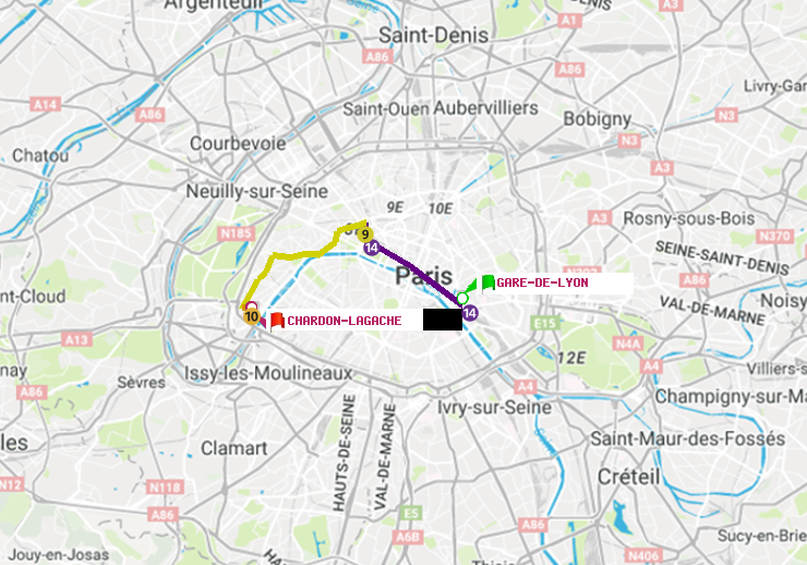 plan itinéraire ratp de Gare de Lyon à Chardon-Lagache