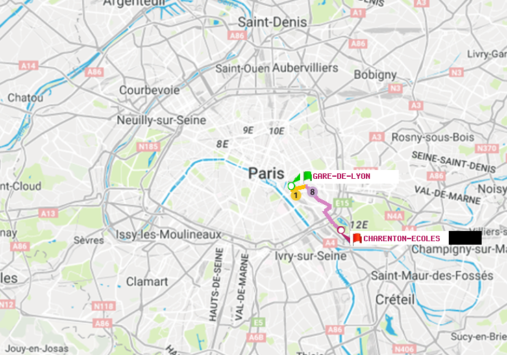 plan itinéraire ratp de Gare de Lyon à Charenton-Ecoles