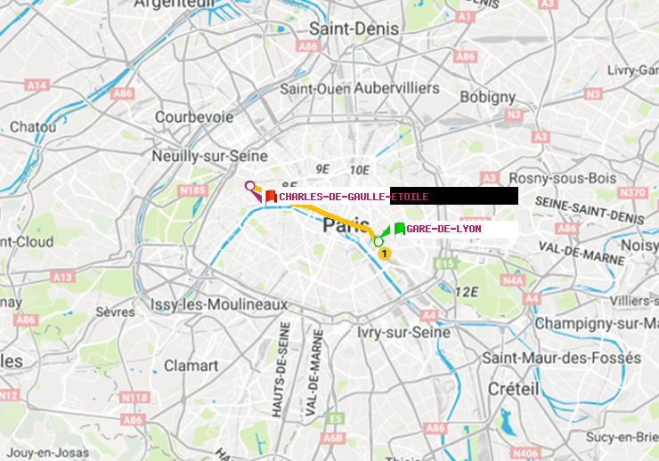 plan itinéraire ratp de Gare de Lyon à Charles de Gaulle-Etoile