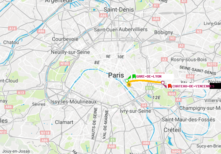 plan itinéraire ratp de Gare de Lyon à Château de Vincennes
