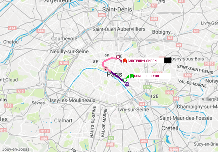 plan itinéraire ratp de Gare de Lyon à Château Landon