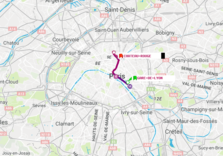 plan itinéraire ratp de Gare de Lyon à Château Rouge