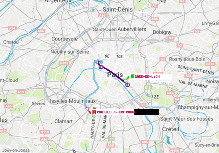 plan itinéraire ratp de Gare de Lyon à Châtillon Montrouge
