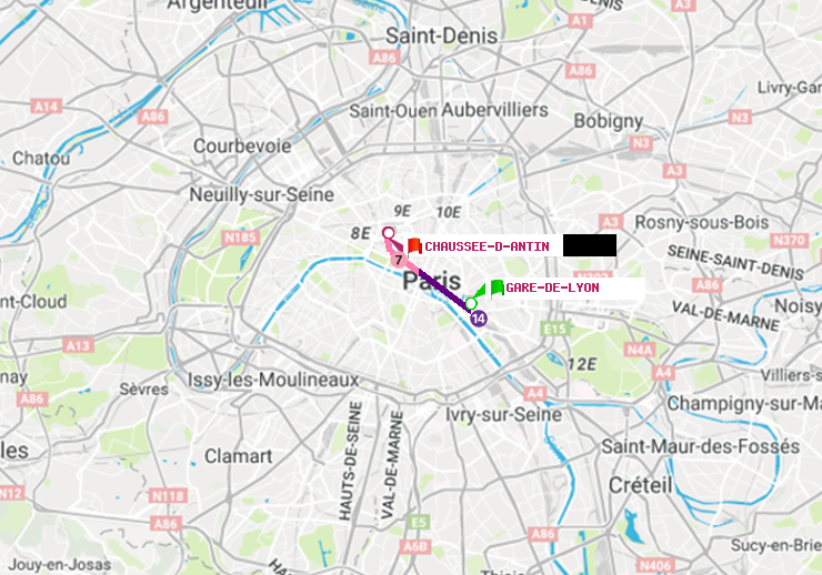 plan itinéraire ratp de Gare de Lyon à Chaussée d