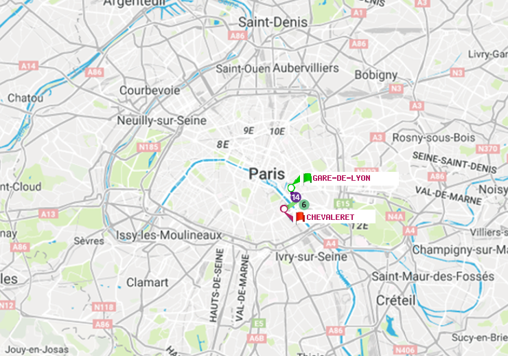 plan itinéraire ratp de Gare de Lyon à Chevaleret