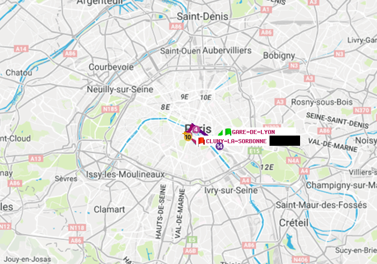 plan itinéraire ratp de Gare de Lyon à Cluny-La Sorbonne