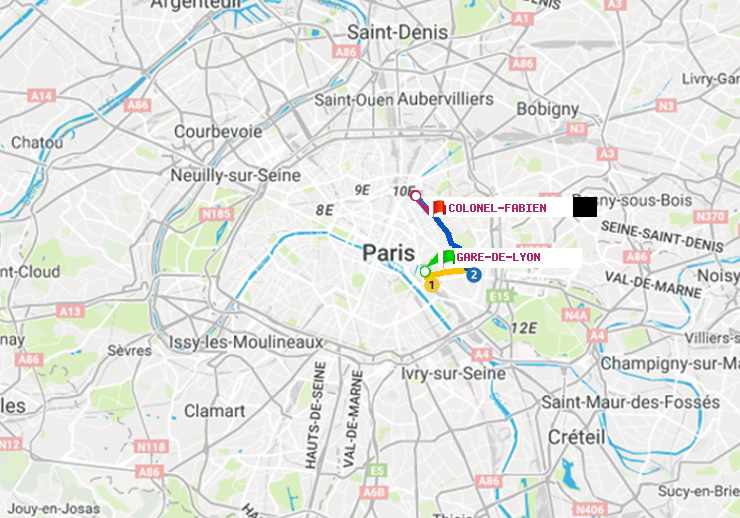 plan itinéraire ratp de Gare de Lyon à Colonel Fabien