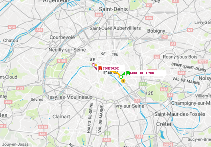 plan itinéraire ratp de Gare de Lyon à Concorde