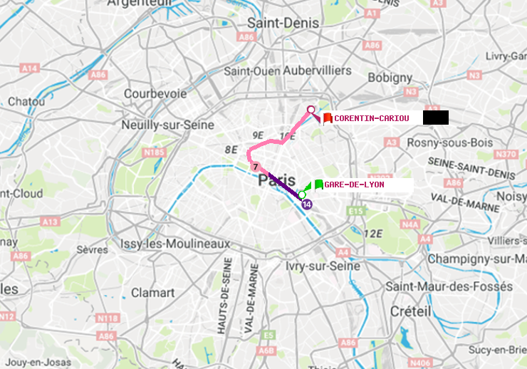 plan itinéraire ratp de Gare de Lyon à Corentin-Cariou