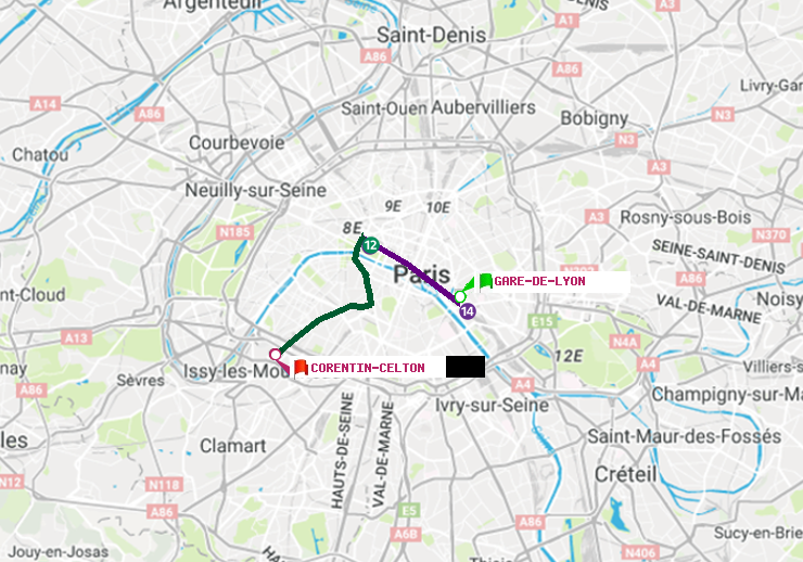 plan itinéraire ratp de Gare de Lyon à Corentin-Celton