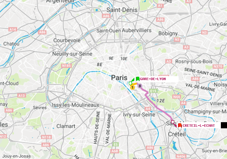 plan itinéraire ratp de Gare de Lyon à Créteil-L