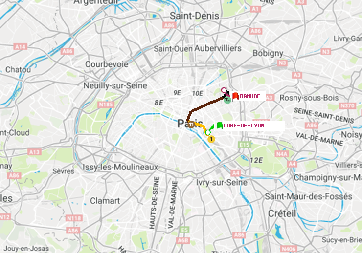 plan itinéraire ratp de Gare de Lyon à Danube