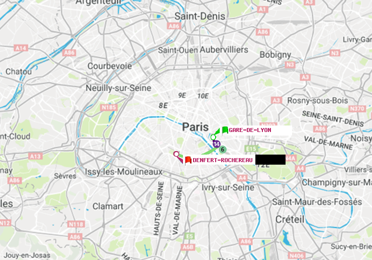plan itinéraire ratp de Gare de Lyon à Denfert-Rochereau