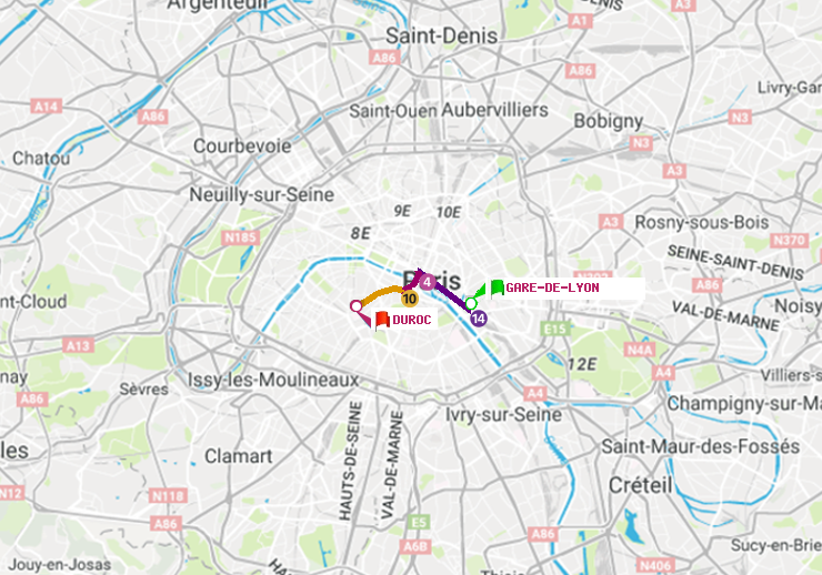 plan itinéraire ratp de Gare de Lyon à Duroc