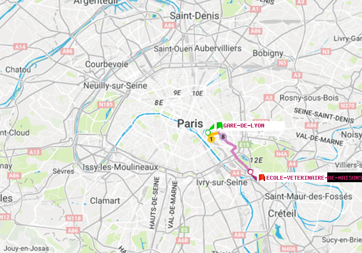 plan itinéraire ratp de Gare de Lyon à Ecole Vétérinaire de Maisons-Alfort