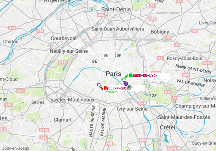 plan itinéraire ratp de Gare de Lyon à Edgar-Quinet