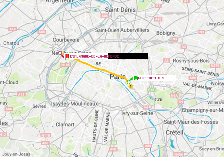 plan itinéraire ratp de Gare de Lyon à Esplanade de la Défense