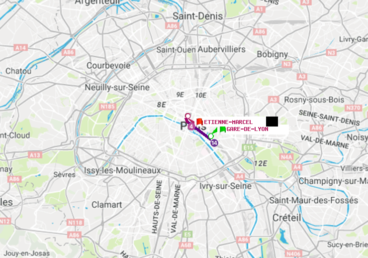 plan itinéraire ratp de Gare de Lyon à Etienne Marcel