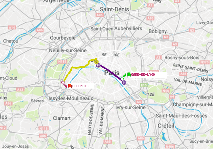 plan itinéraire ratp de Gare de Lyon à Exelmans