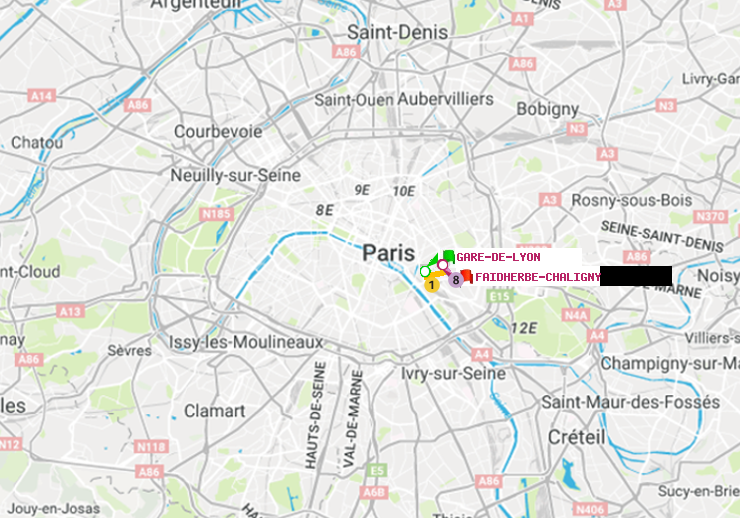plan itinéraire ratp de Gare de Lyon à Faidherbe-Chaligny