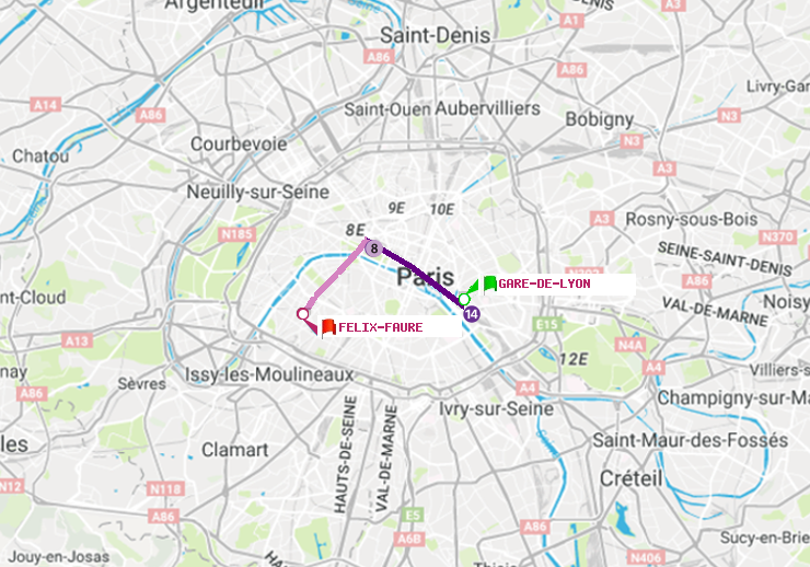 plan itinéraire ratp de Gare de Lyon à Félix Faure
