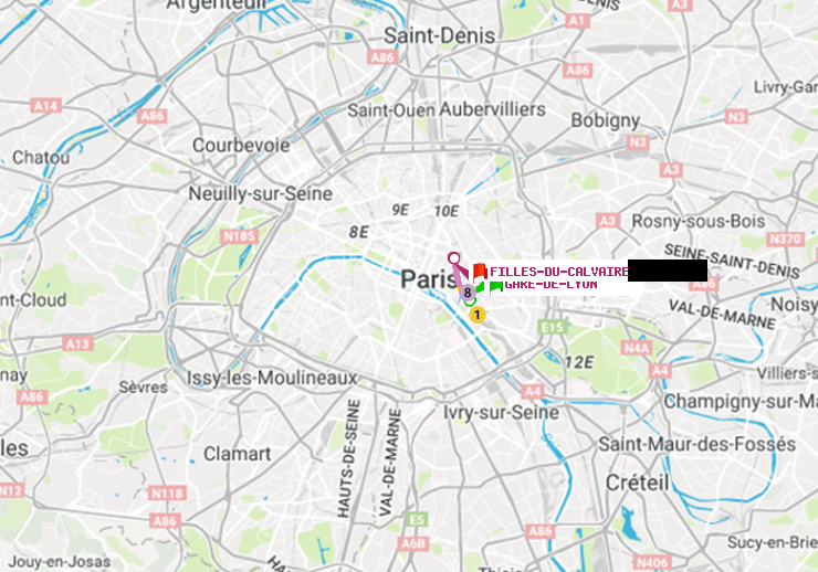 plan itinéraire ratp de Gare de Lyon à Filles du Calvaire