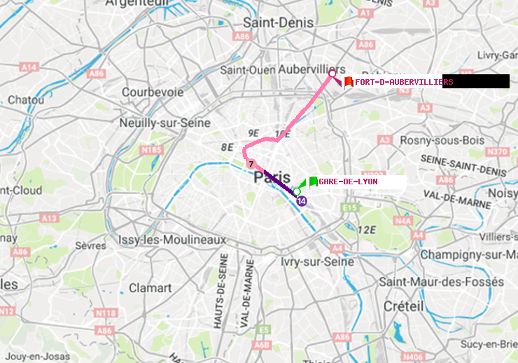 plan itinéraire ratp de Gare de Lyon à Fort d