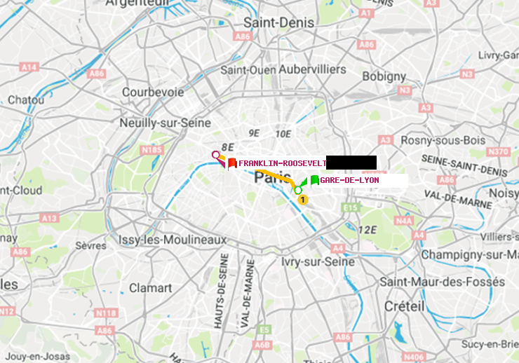 plan itinéraire ratp de Gare de Lyon à Franklin-Roosevelt