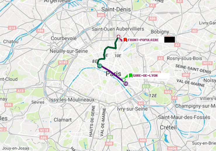 plan itinéraire ratp de Gare de Lyon à Front Populaire