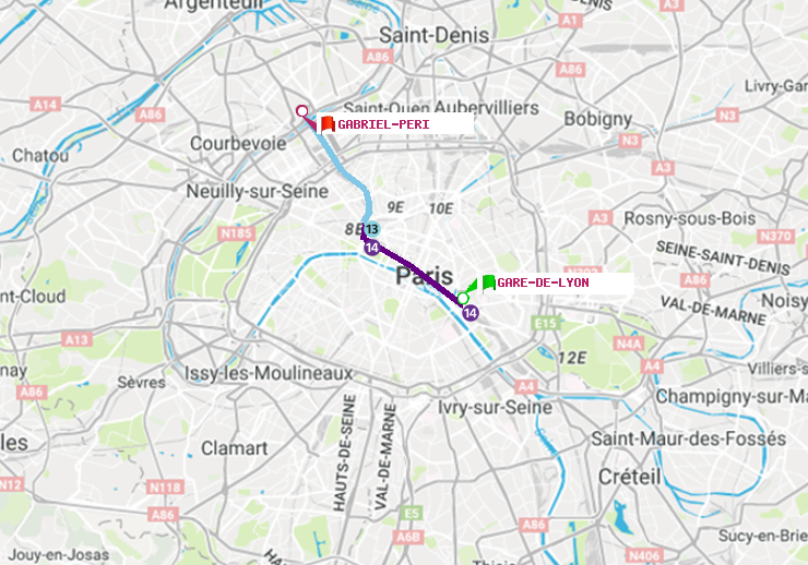 plan itinéraire ratp de Gare de Lyon à Gabriel-Péri