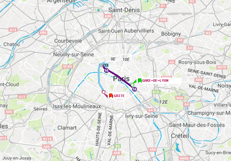 plan itinéraire ratp de Gare de Lyon à Gaité