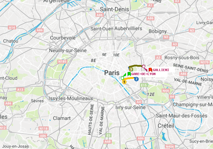 plan itinéraire ratp de Gare de Lyon à Gallieni (Parc de Bagnolet)