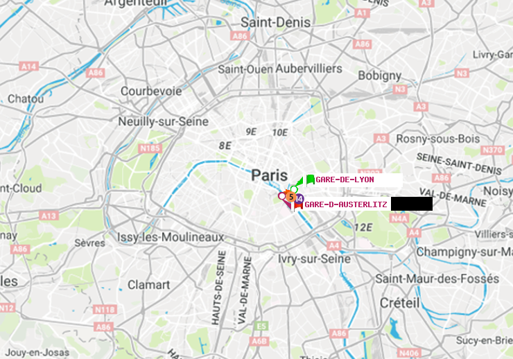 plan itinéraire ratp de Gare de Lyon à Gare d