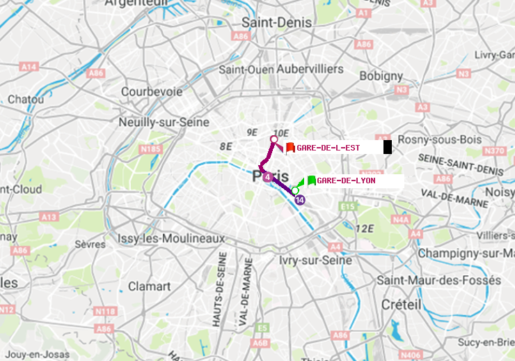 plan itinéraire ratp de Gare de Lyon à Gare de l