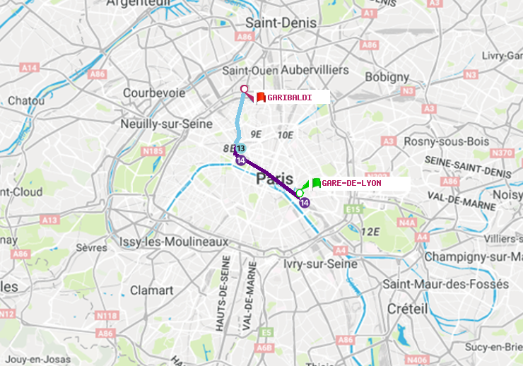 plan itinéraire ratp de Gare de Lyon à Garibaldi