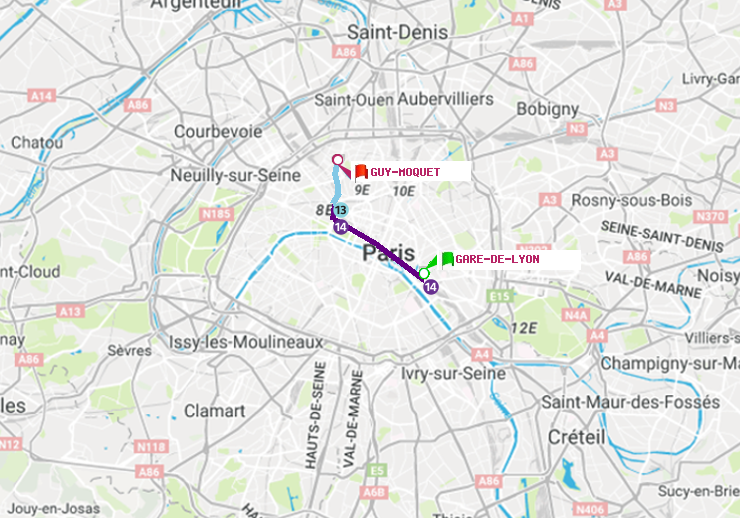 plan itinéraire ratp de Gare de Lyon à Guy-Môquet