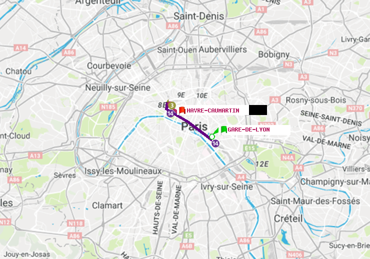 plan itinéraire ratp de Gare de Lyon à Havre-Caumartin