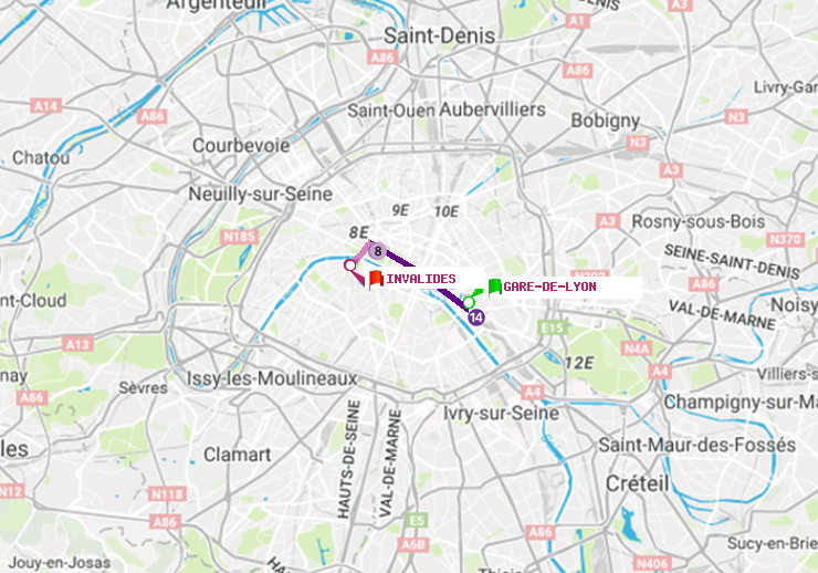 plan itinéraire ratp de Gare de Lyon à Invalides