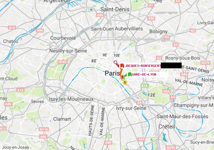 plan itinéraire ratp de Gare de Lyon à Jacques-Bonsergent