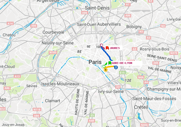 plan itinéraire ratp de Gare de Lyon à Jaurès