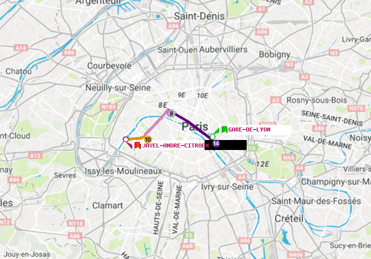 plan itinéraire ratp de Gare de Lyon à Javel-André-Citroen