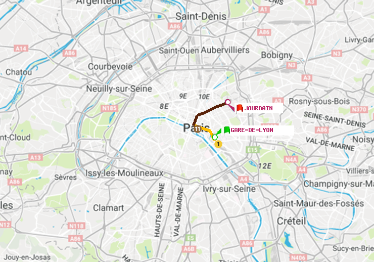 plan itinéraire ratp de Gare de Lyon à Jourdain