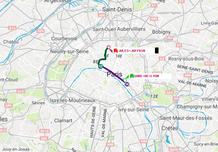 plan itinéraire ratp de Gare de Lyon à Jules Joffrin