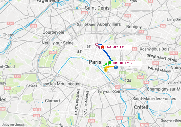 plan itinéraire ratp de Gare de Lyon à La Chapelle