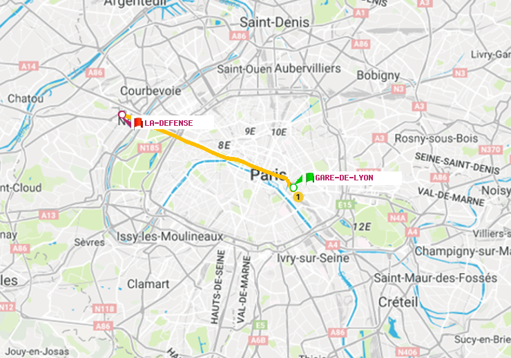plan itinéraire ratp de Gare de Lyon à La Défense (Grande Arche)