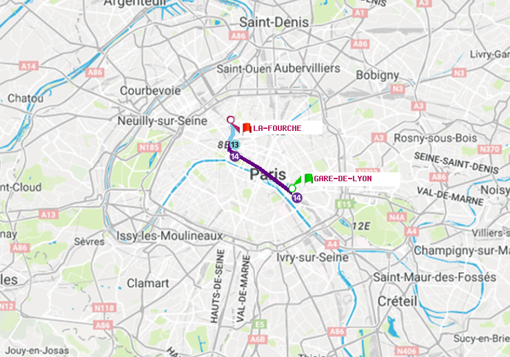 plan itinéraire ratp de Gare de Lyon à La Fourche