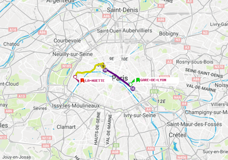 plan itinéraire ratp de Gare de Lyon à La Muette