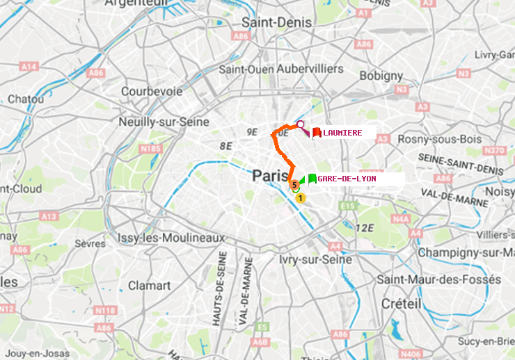 plan itinéraire ratp de Gare de Lyon à Laumière